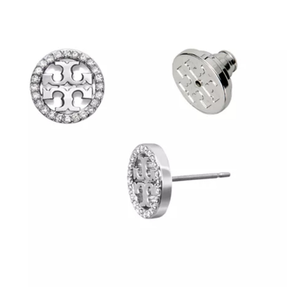 Tory Burch circle crystal stud earrings silver new - Picture 6 of 9